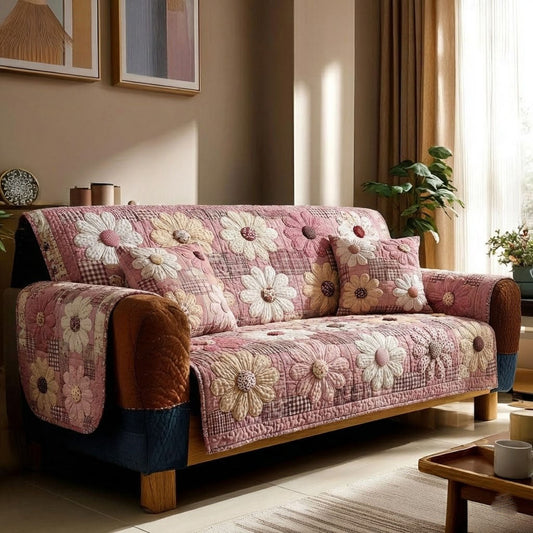 Pink Daisies Quilted Sofa Cover NCU0DK12021