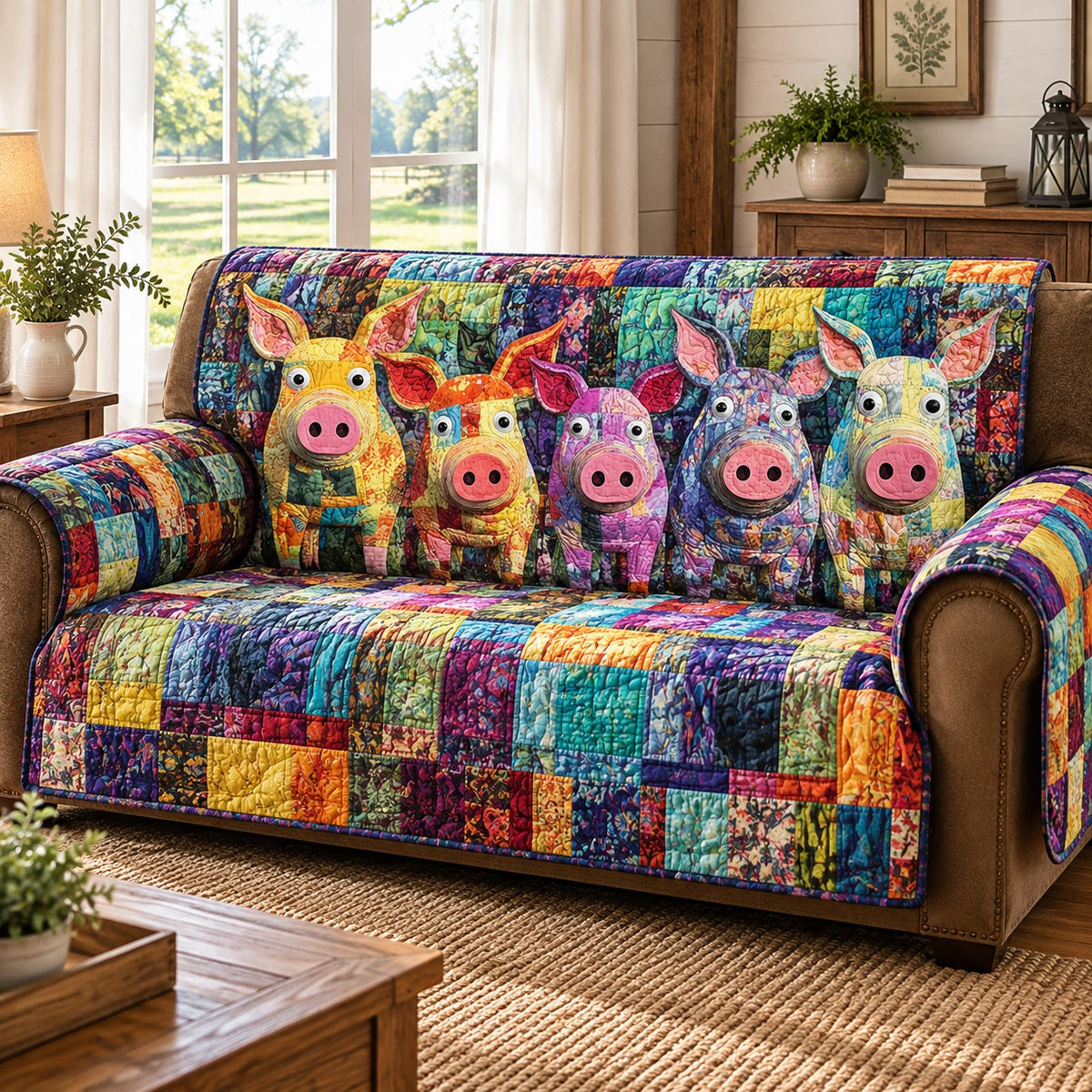 Pink Farm Pals Quilted Sofa Cover NCU0PT12278