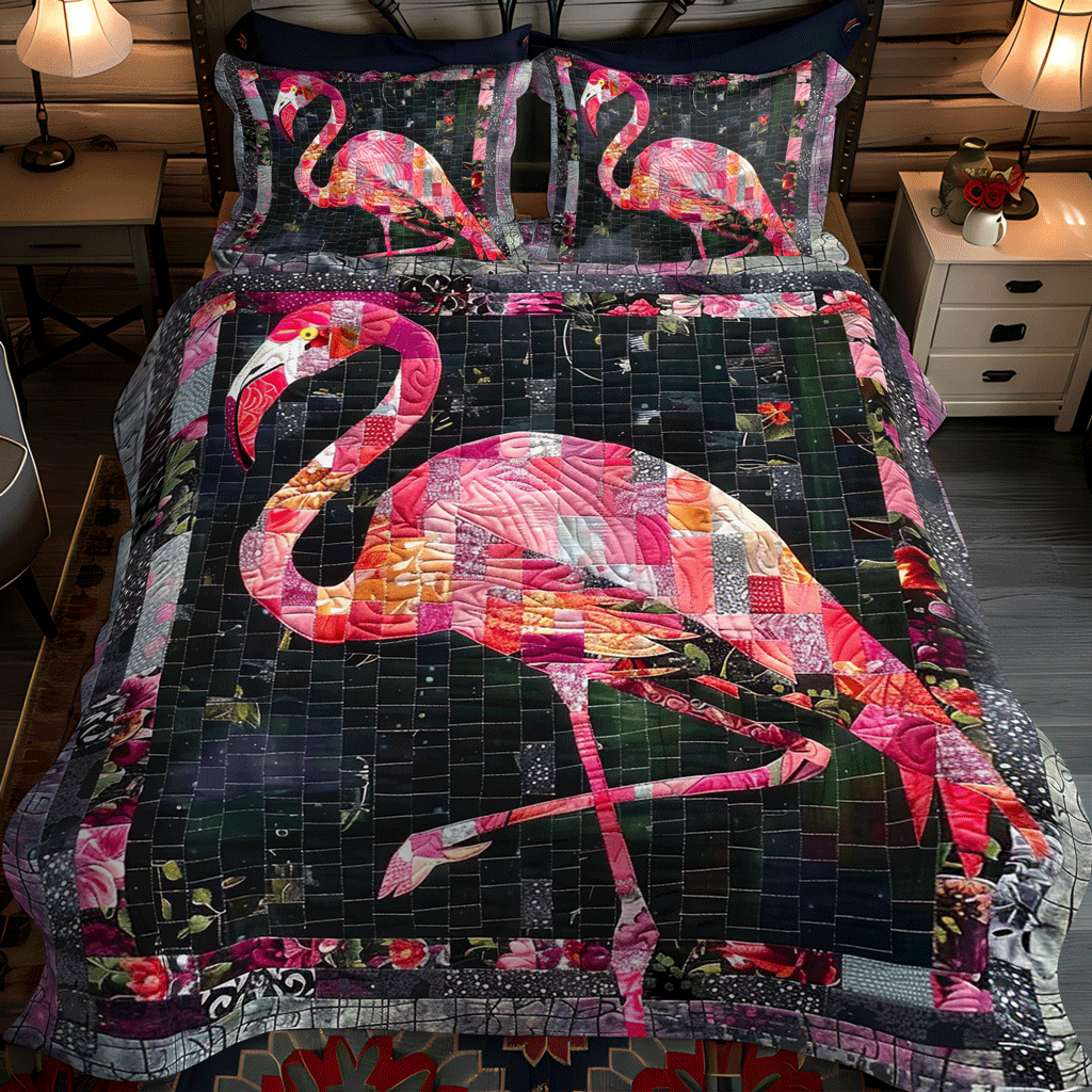 Flamingo Party 3-Piece Quilted Bedding Set NCU0TL882 main image 0