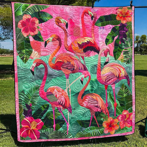 Pink Flamingo Flock Quilted Blanket NCU0TL734