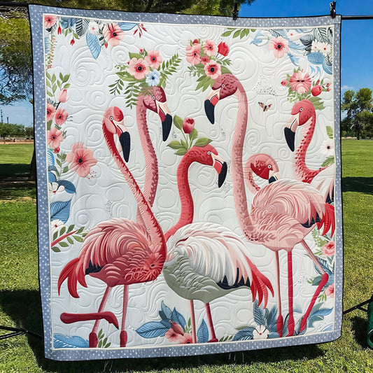 Pink Flamingo Garden Quilted Blanket NCU0TL741