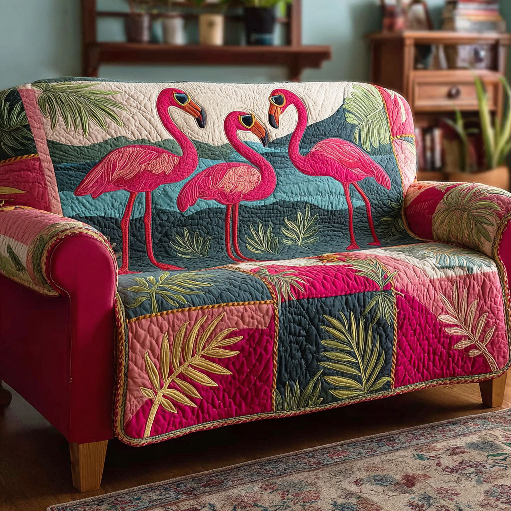 Pink Flamingo Quilted Sofa Cover NCU0TD2199