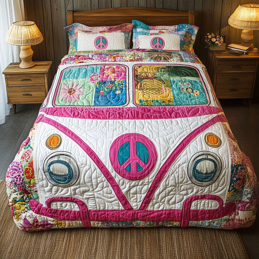 Pink Floral Van 3-Piece Quilted Bedding Set NCU0NT4035