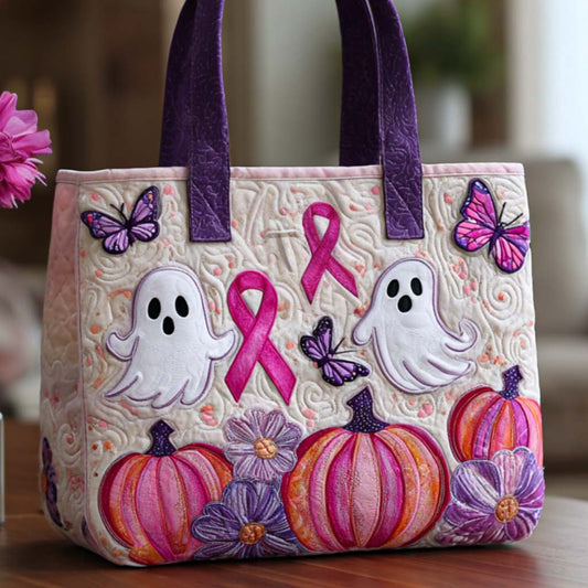 Pink Ghost Charm Quilted Tote Bag NCU0NT9455