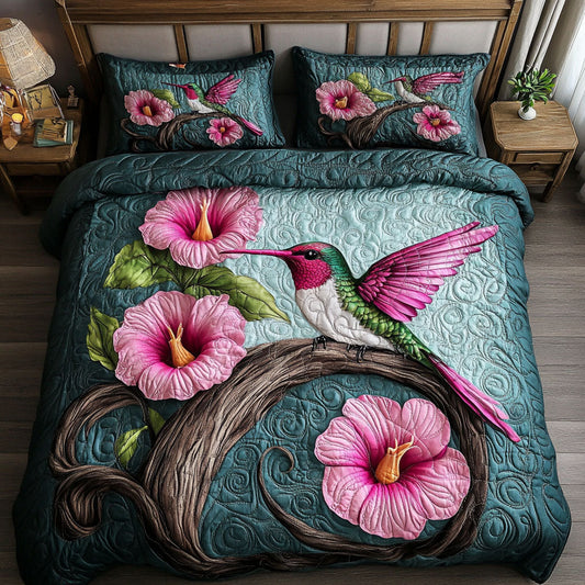Pink Hummingbird 3-Piece Quilted Bedding Set NCU0NT6205
