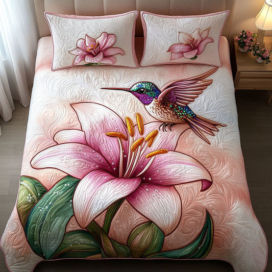 Pink Lily Flight 3-Piece Quilted Bedding Set NCU0NT4806