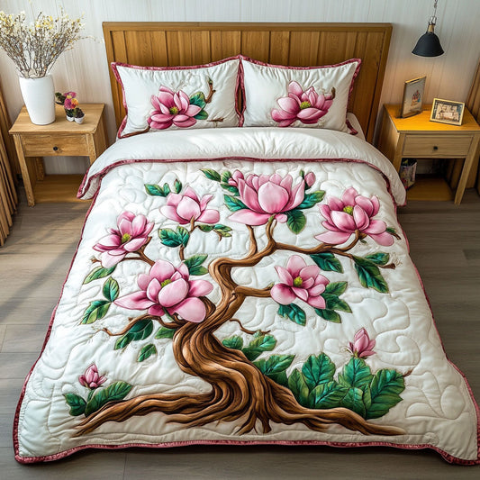 Pink Magnolia Dreams 3-Piece Quilted Bedding Set NCU0NT6650