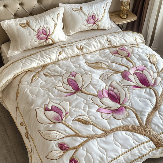 Pink Magnolia Serenity 3-Piece Quilted Bedding Set NCU0NT6643