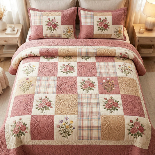 Pink Meadow 3-Piece Quilted Bedding Set NCU0TV1818