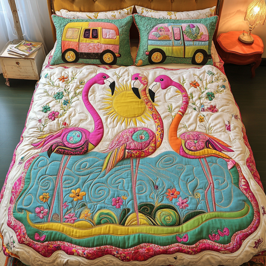 Pink Mirage 3-Piece Quilted Bedding Set NCU0DK6794