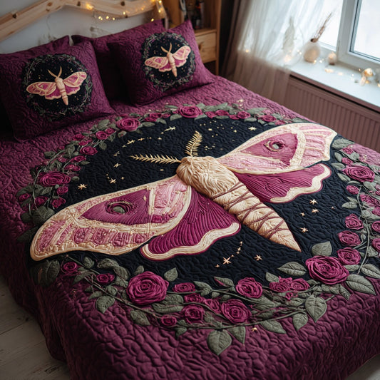 Pink Moth 3-Piece Quilted Bedding Set NCU0VL3749