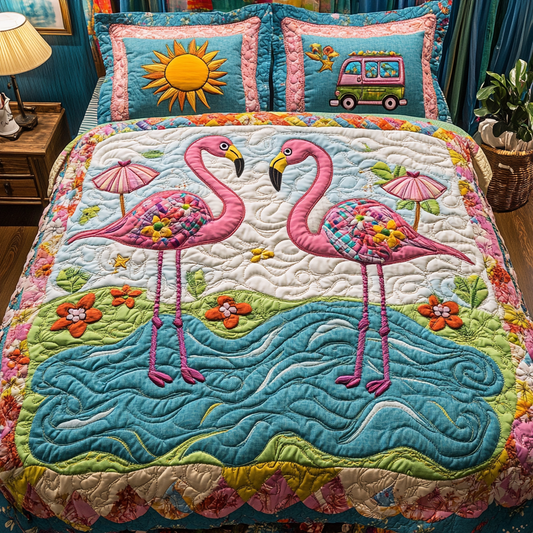 Pink Paradise 3-Piece Quilted Bedding Set NCU0DK6790