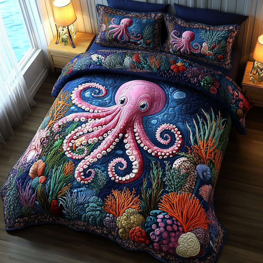 Pink Paradise 3-Piece Quilted Bedding Set NCU0DV3364