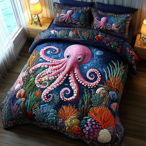 Pink Paradise 3-Piece Quilted Bedding Set NCU0DV3364