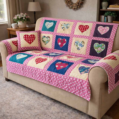 Pink Posy Quilted Sofa Cover NCU0XD2534