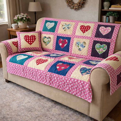 Pink Posy Quilted Sofa Cover NCU0XD2534