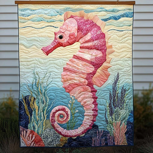 Pink Seahorse Quilted Blanket NCU0NT736