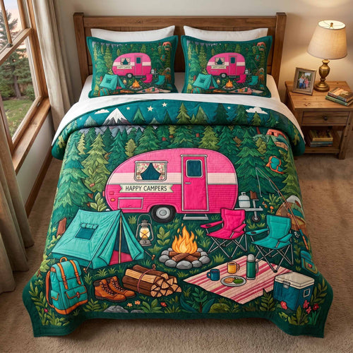Pink Trailer 3-Piece Quilted Bedding Set NCU0XD2793