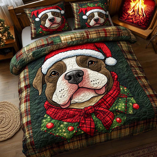 Pitbull Holiday Cheer 3-Piece Quilted Bedding Set NCU0XD667