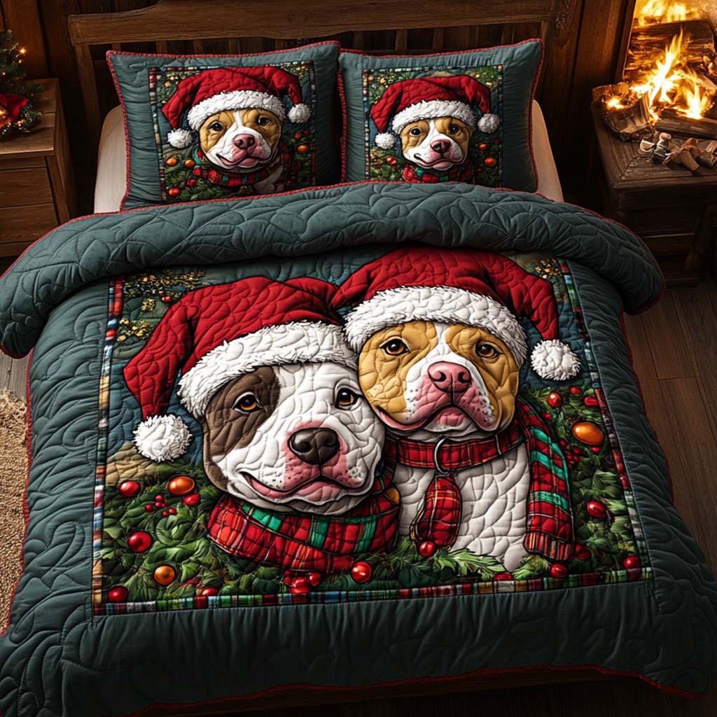 Pitbull Noel Friends 3-Piece Quilted Bedding Set NCU0XD674