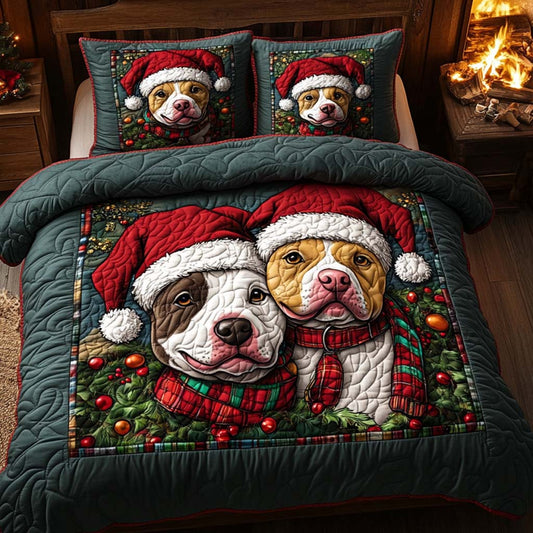 Pitbull Noel Friends 3-Piece Quilted Bedding Set NCU0XD674
