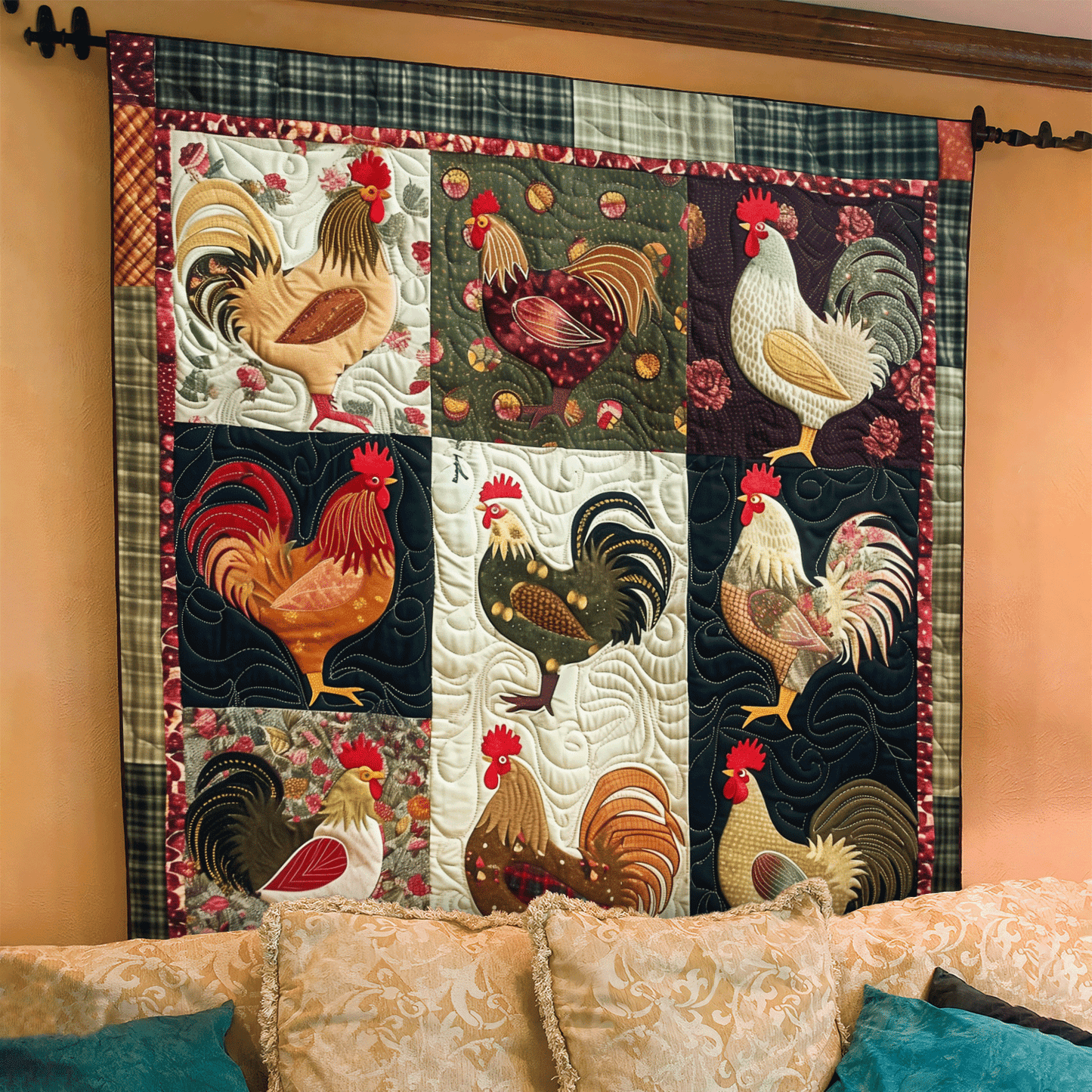 Plaid Poultry Patch Quilted Blanket NCU0TH955