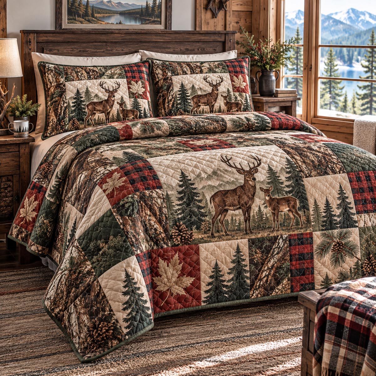 Plaid Deer Lodge 3-Piece Quilted Bedding Set NCU0DV10489