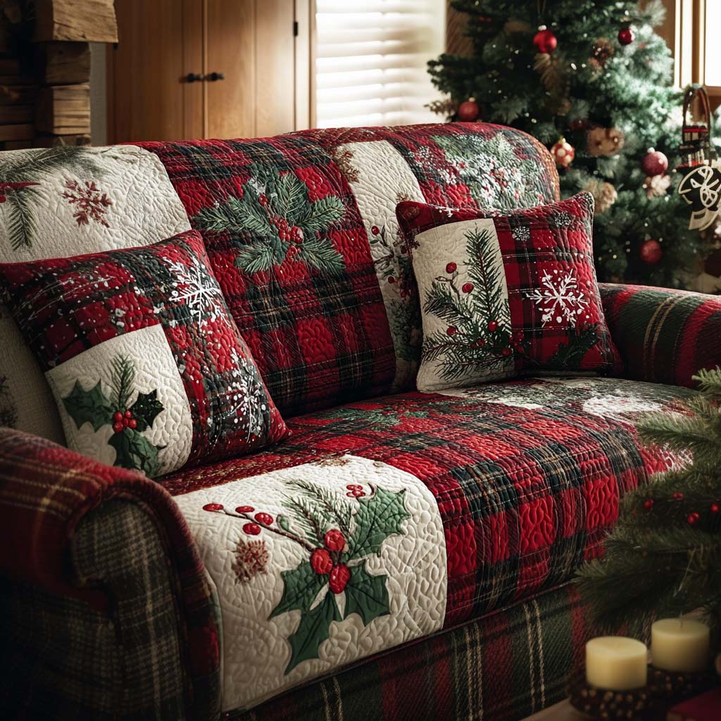 Plaid Flannel Quilted Sofa Cover NCU0NT10942