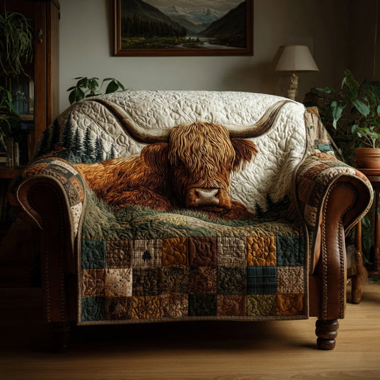 Plaid Highland Cow Quilted Sofa Cover NCU0HH1181
