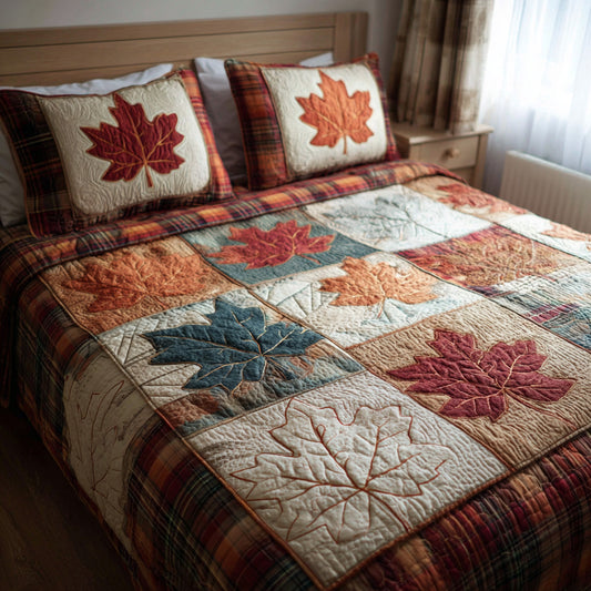 Plaid Maple 3-Piece Quilted Bedding Set NCU0VL3643