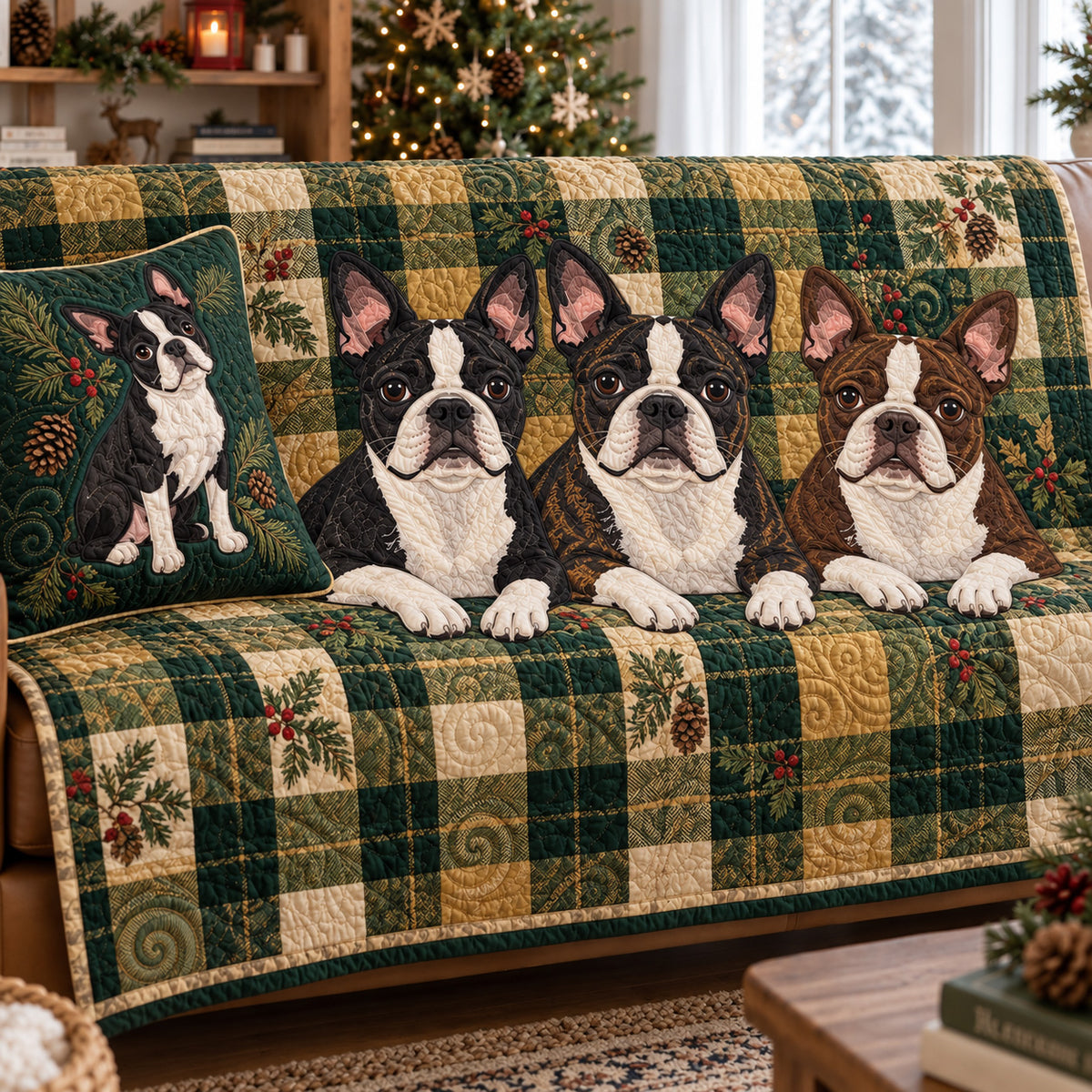Plaid Paws Christmas Quilted Sofa Cover NCU0PT12117