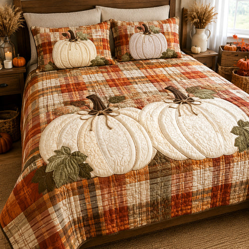 Plaid Pumpkin 3-Piece Quilted Bedding Set NCU0TV2127