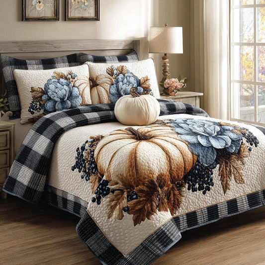 Plaid Pumpkin 3-Piece Quilted Bedding Set NCU0VL3701