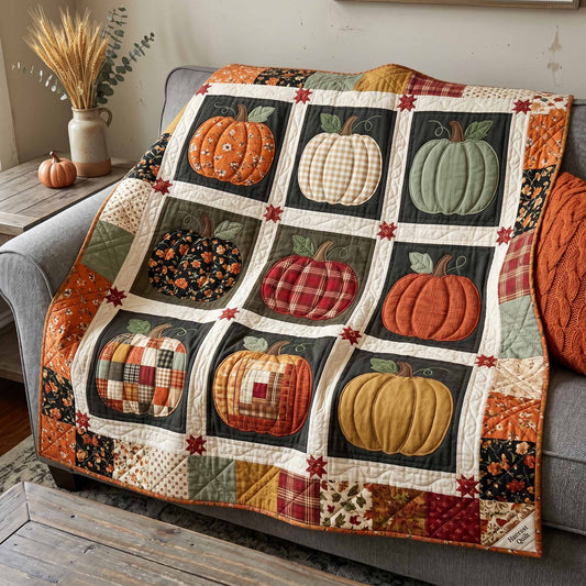 Plaid Pumpkin Blocks Quilted Blanket NCU0XD2900
