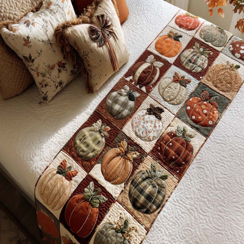 Plaid Pumpkin Patch Quilted Bed Runner NCU0NT8573