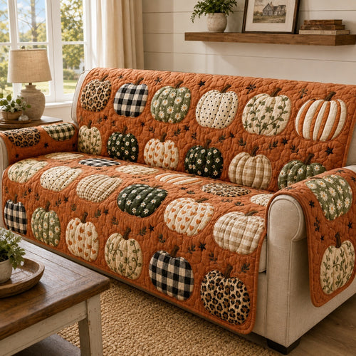 Plaid Pumpkins Quilted Sofa Cover NCU0VL3773