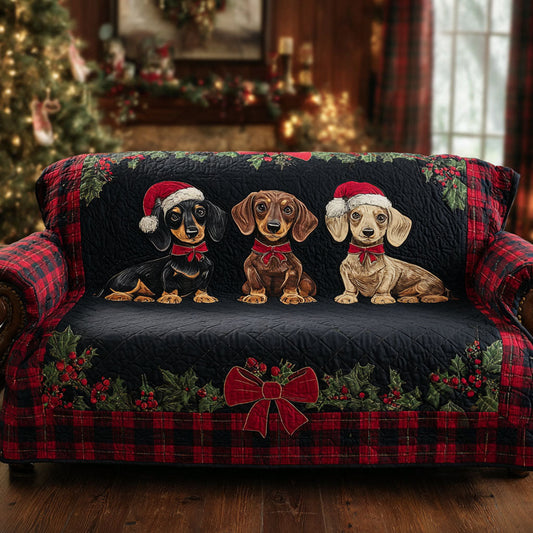 Plaid Ribbon Pups Quilted Sofa Cover NCU0TV941