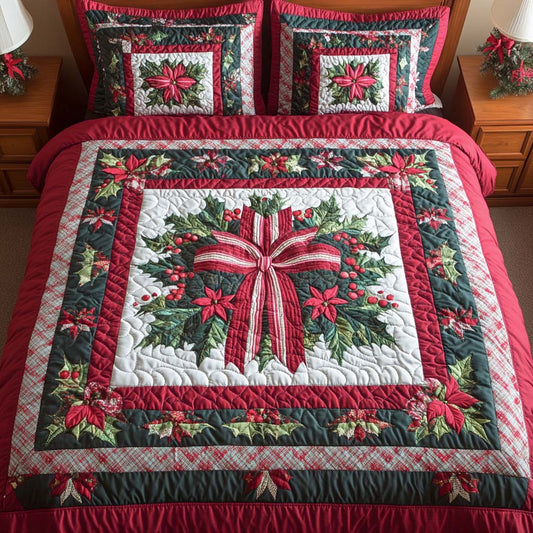 Plaid Ribbon Wreath 3-Piece Quilted Bedding Set NCU0XD587