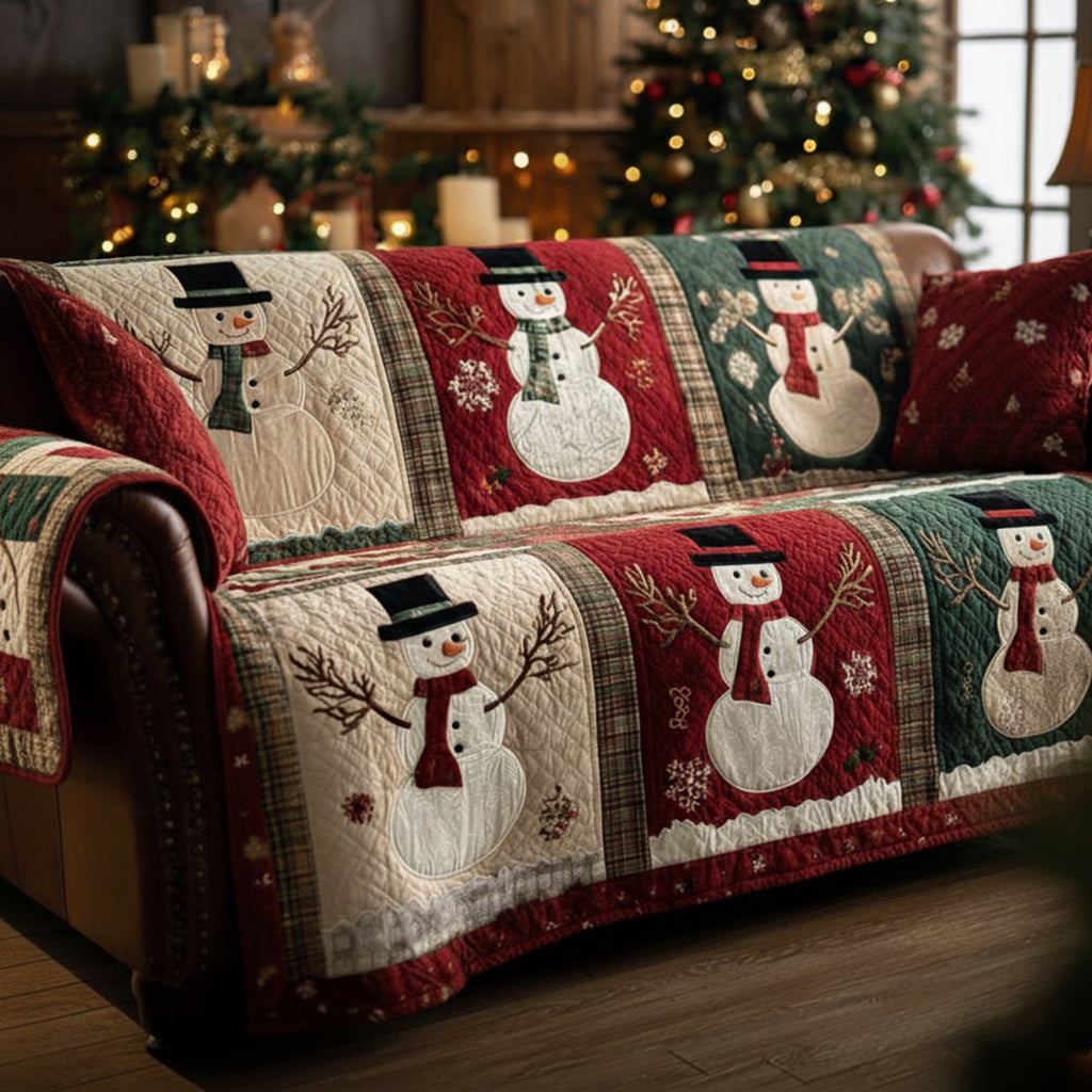 Plaid Snowman Charm Quilted Sofa Cover NCU0HH1312