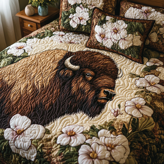 Plains Bison 3-Piece Quilted Bedding Set NCU0DK6931