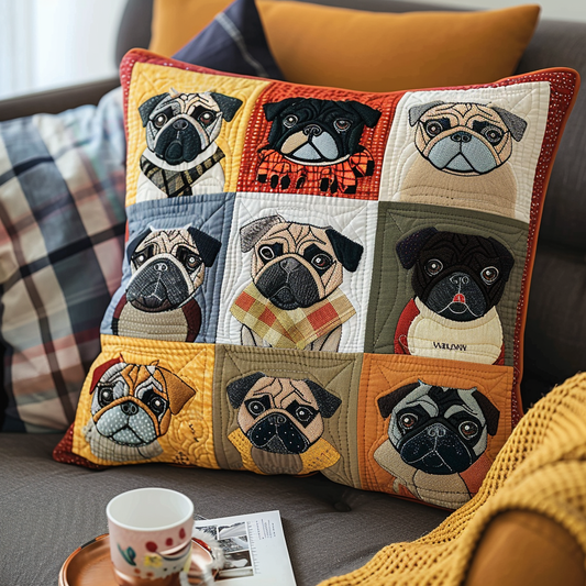 Playful Pugs Quilted Pillow Case NCU0TH146