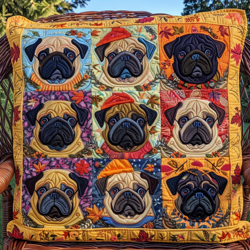 Playful Pugs Quilted Pillow Case NCU0VL291