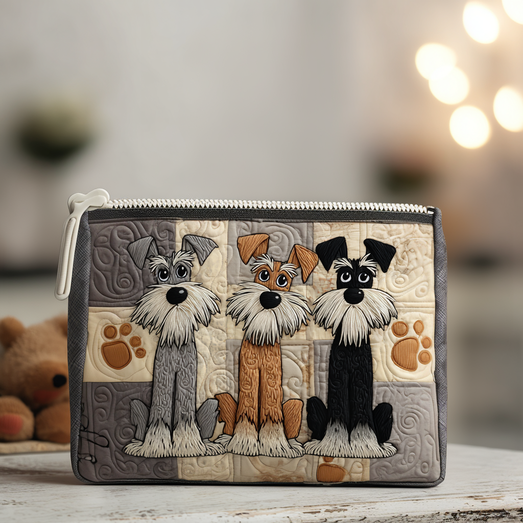 Playful Schnauzer Trio Quilted Zipper Pouch NCU0NT9771