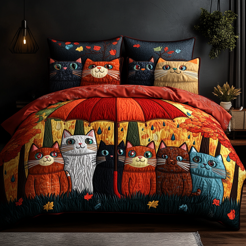 Playful Cat 3-Piece Quilted Bedding Set NCU0DK7718