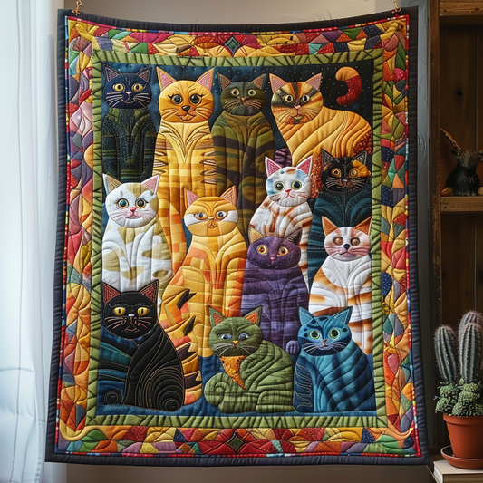 Playful Cat Patchwork Quilted Blanket NCU0PD242