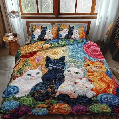 Playful Cats And Yarn 3-Piece Quilted Bedding Set NCU0PD625