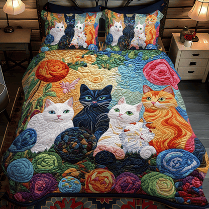 Playful Cats And Yarn 3-Piece Quilted Bedding Set NCU0PD625