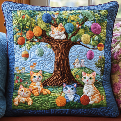 Playful Cats And Yarn Quilted Pillow Case NCU0PD604