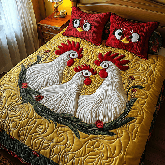 Playful Chicken Haven 3-Piece Quilted Bedding Set NCU0TH2240
