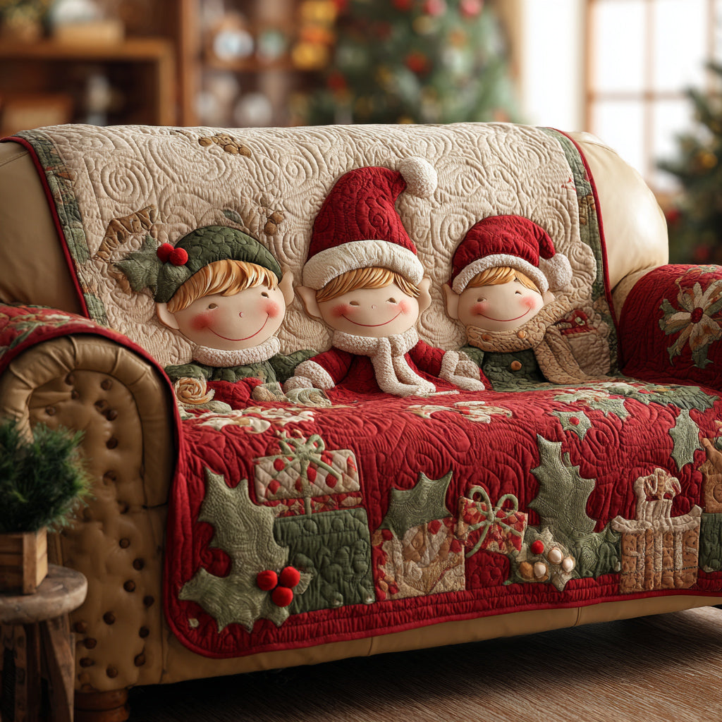 Playful Christmas Elf Quilted Sofa Cover NCU0HH1125
